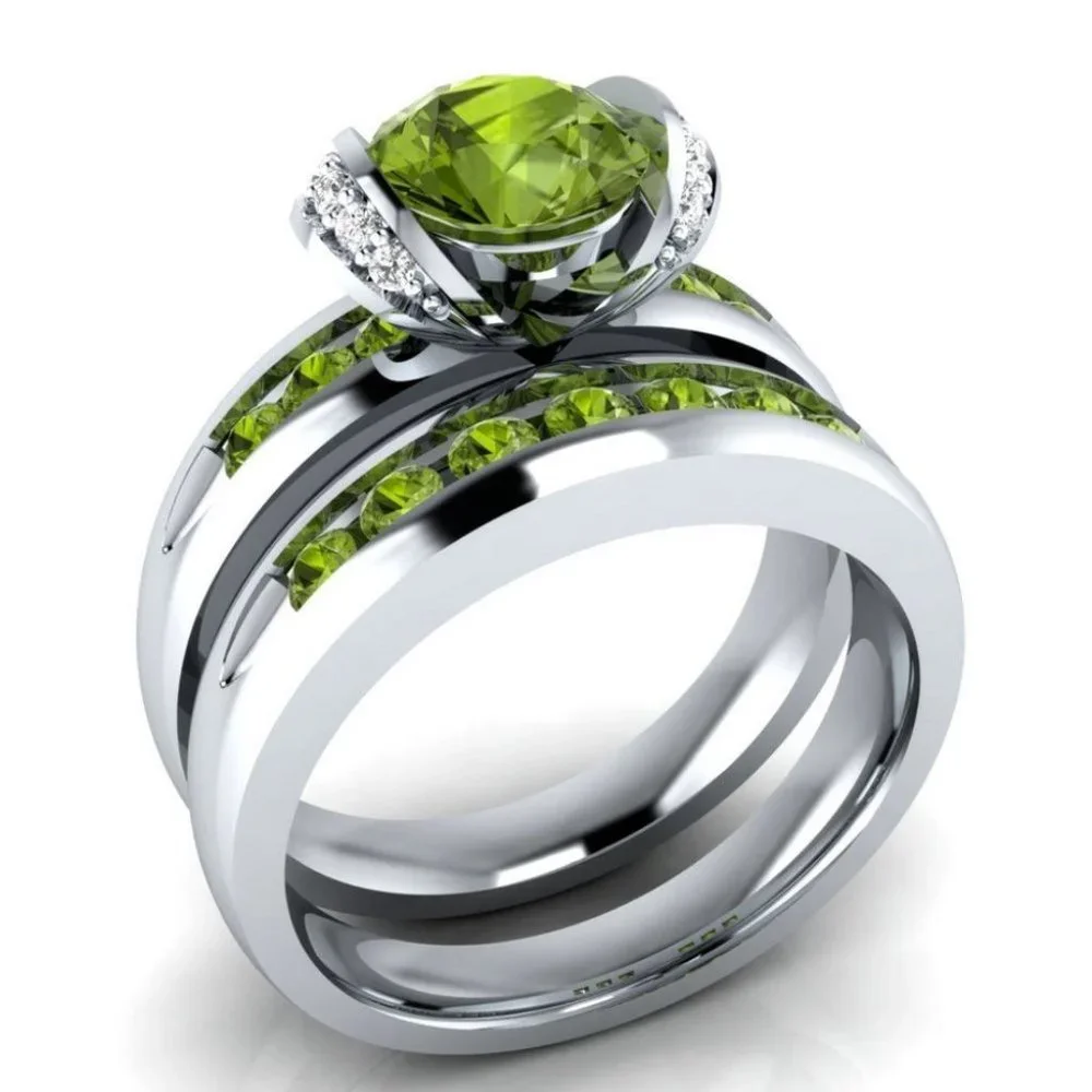New Elegant 925 Silver Peridot Diamond 2 pc Set